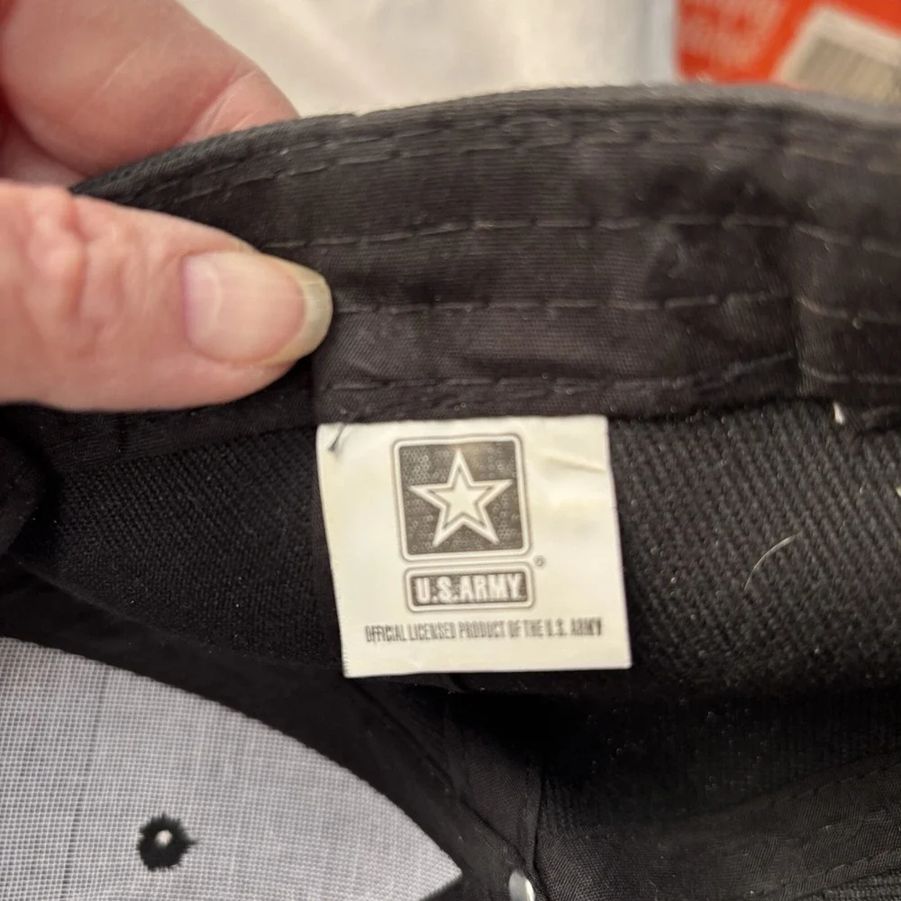 US Army Stitched Stars Hat Cap Hook Loop Back Black Silver Gold